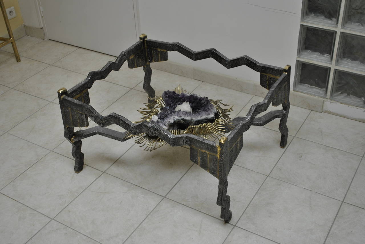 Brutalist Amethyst Coffee Table, the Henri Fernandez Private Collection For Sale 1