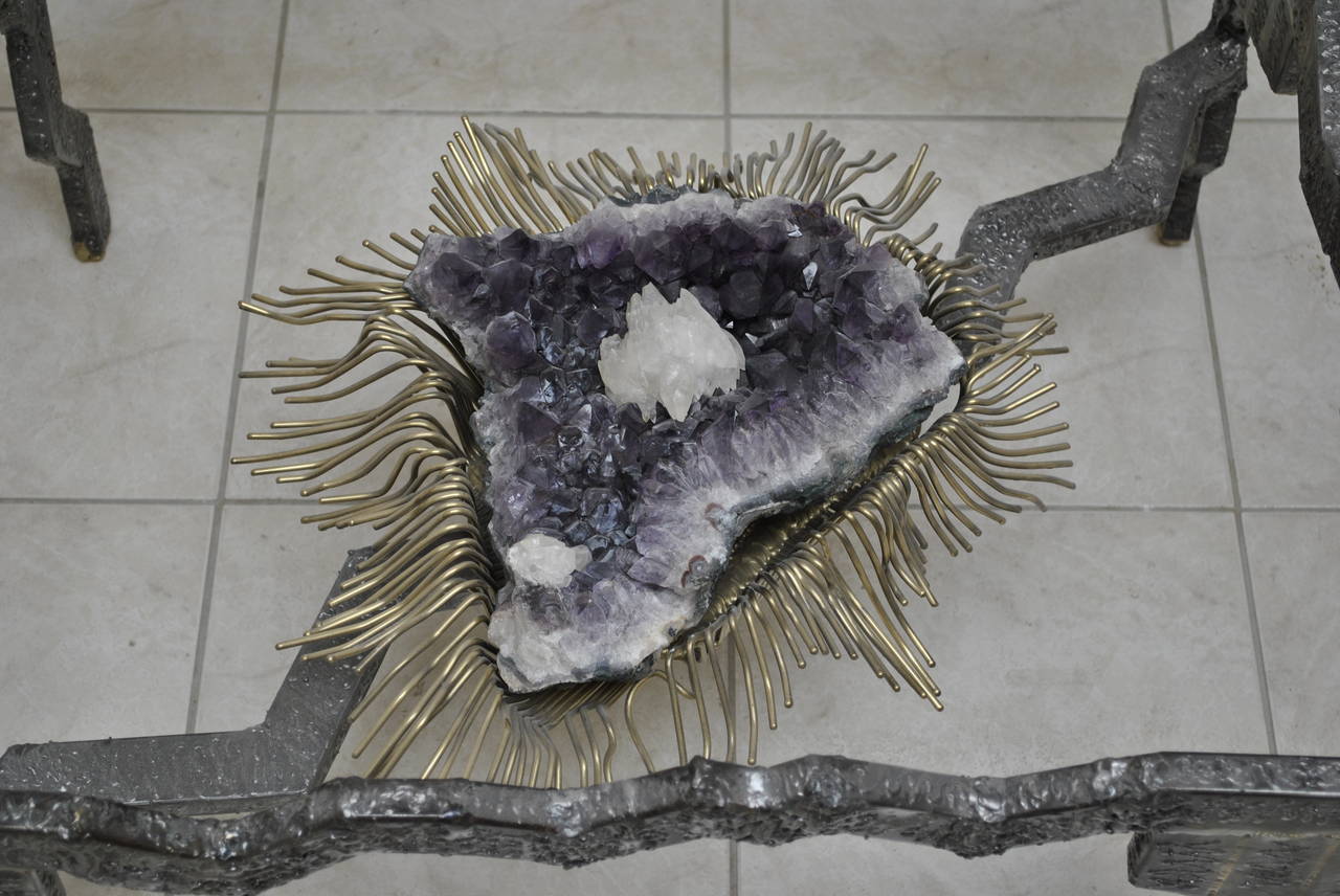 Brutalist Amethyst Coffee Table, the Henri Fernandez Private Collection In Excellent Condition For Sale In Saint-Ouen, FR