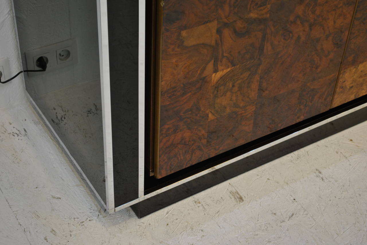 Great Lacquer, Chrome and Burl Wood Sideboard, 1970s In Good Condition In Saint-Ouen, FR