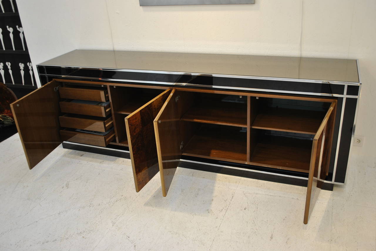 Late 20th Century Great Lacquer, Chrome and Burl Wood Sideboard, 1970s