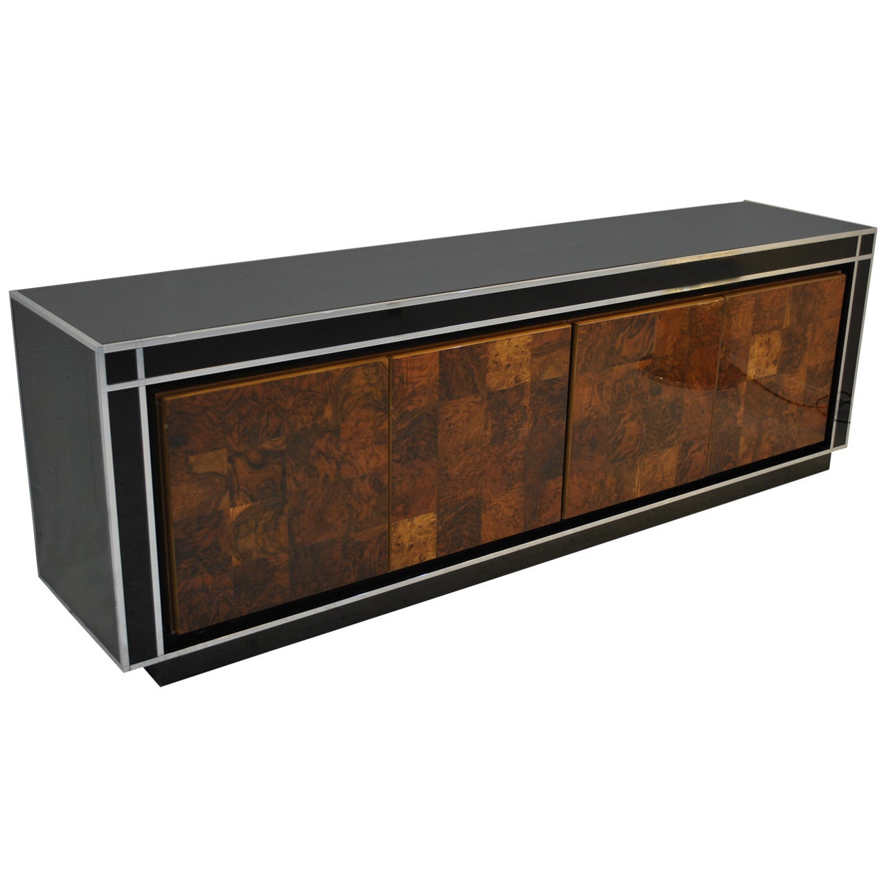 Great Lacquer, Chrome and Burl Wood Sideboard, 1970s