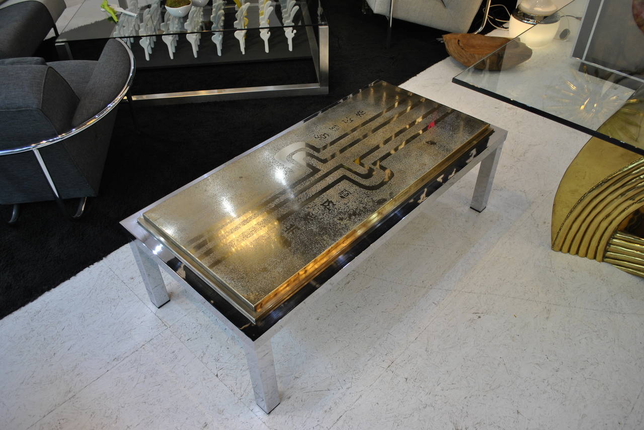 Belgian Acid Etched Brass Coffee Table, 1970s In Good Condition In Saint-Ouen, FR