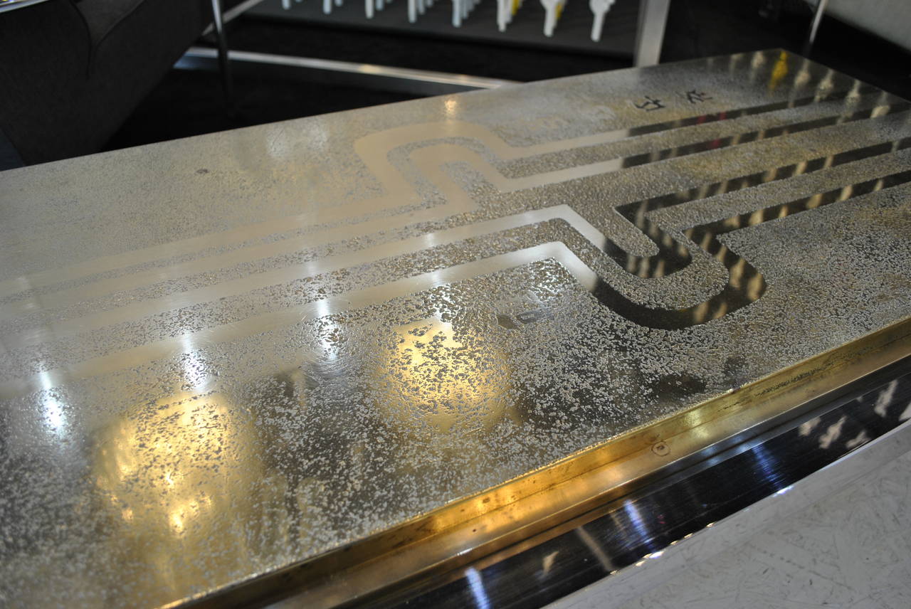 Late 20th Century Belgian Acid Etched Brass Coffee Table, 1970s