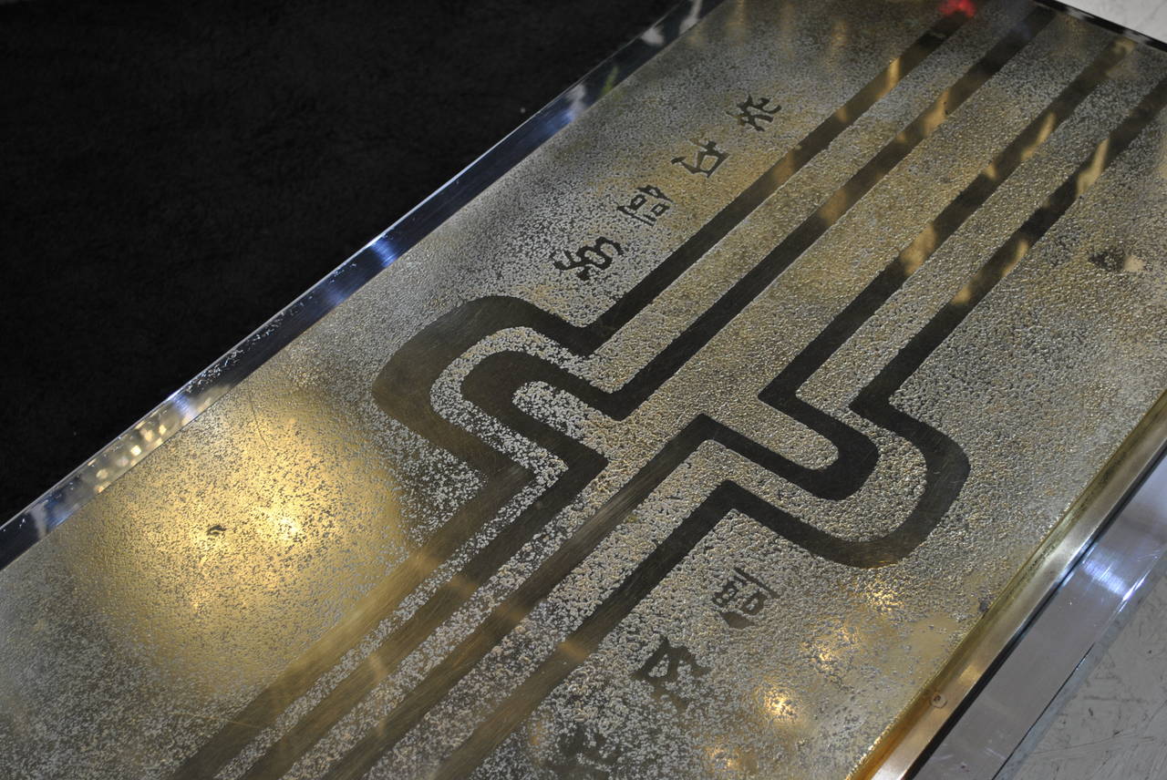 Belgian Acid Etched Brass Coffee Table, 1970s 2