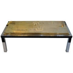 Belgian Acid Etched Brass Coffee Table, 1970s