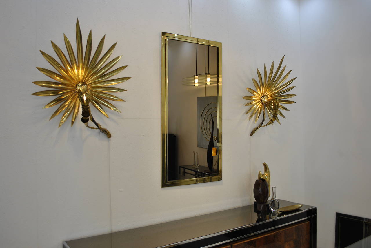 Late 20th Century Large 24-Karat Gold-Plated Mirror by Belgo Chrom Dewulf Selection, 1970s For Sale
