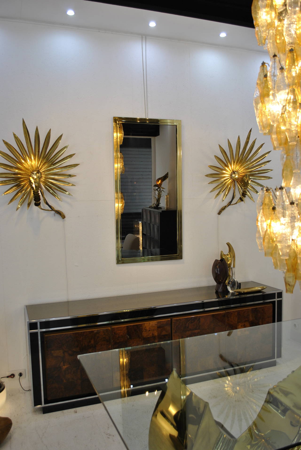 Large 24-Karat Gold-Plated Mirror by Belgo Chrom Dewulf Selection, 1970s For Sale 1