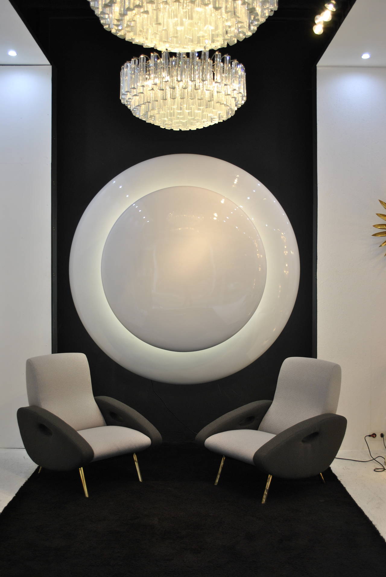 A spectacular piece that is more a wall decoration than a sconce. True Space Age design resin covered molded foam.

We have two pieces available (79inches); originally they are ceiling suspensions that come from a Paris Lounge club. The original