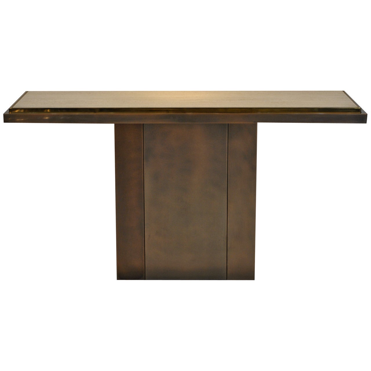 Large Bronze and 24-Karat Gold Plated Console Table by Belgo Chrom