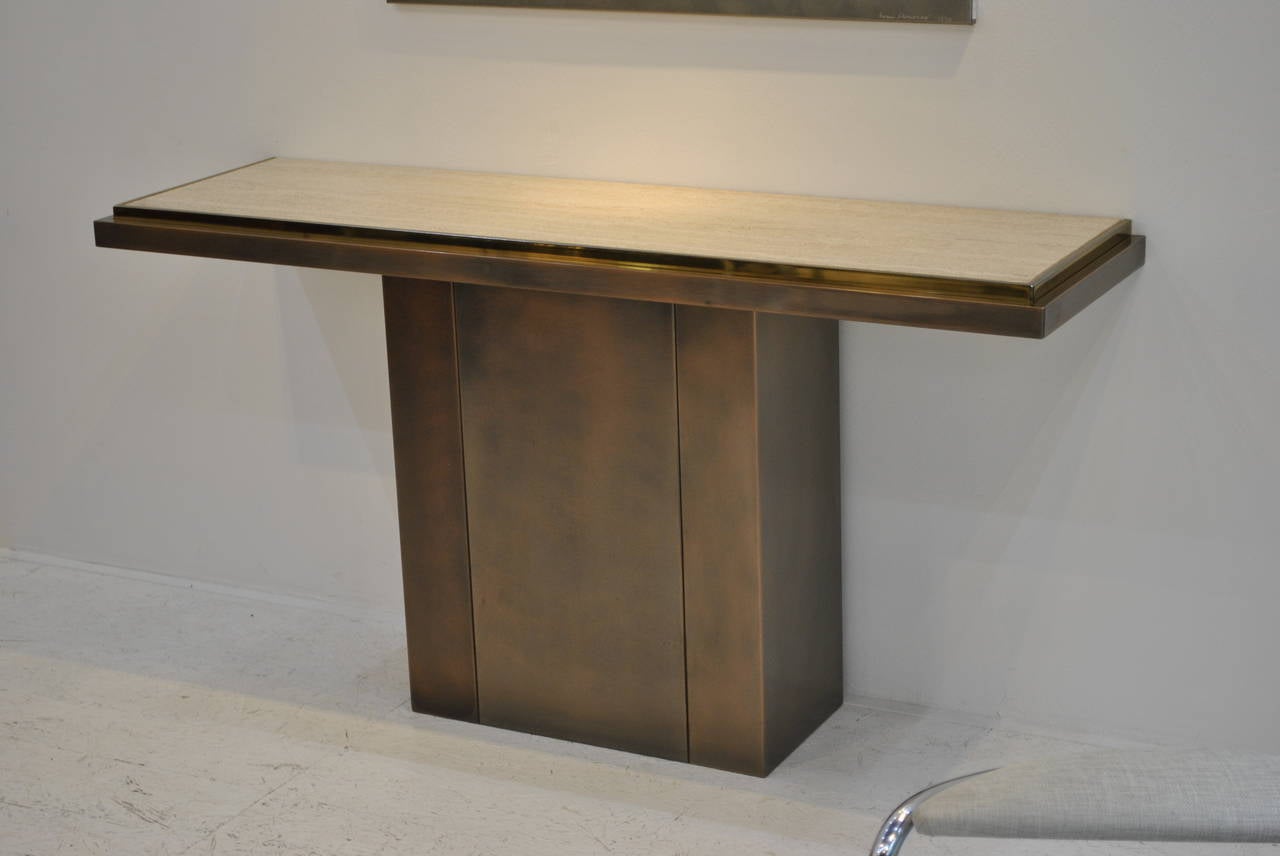 Large Bronze and 24-Karat Gold Plated Console Table by Belgo Chrom In Excellent Condition In Saint-Ouen, FR