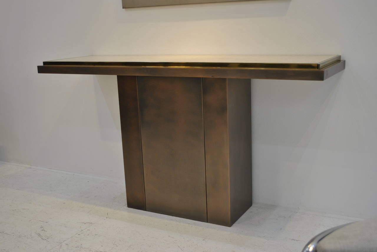 Hollywood Regency Large Bronze and 24-Karat Gold Plated Console Table by Belgo Chrom