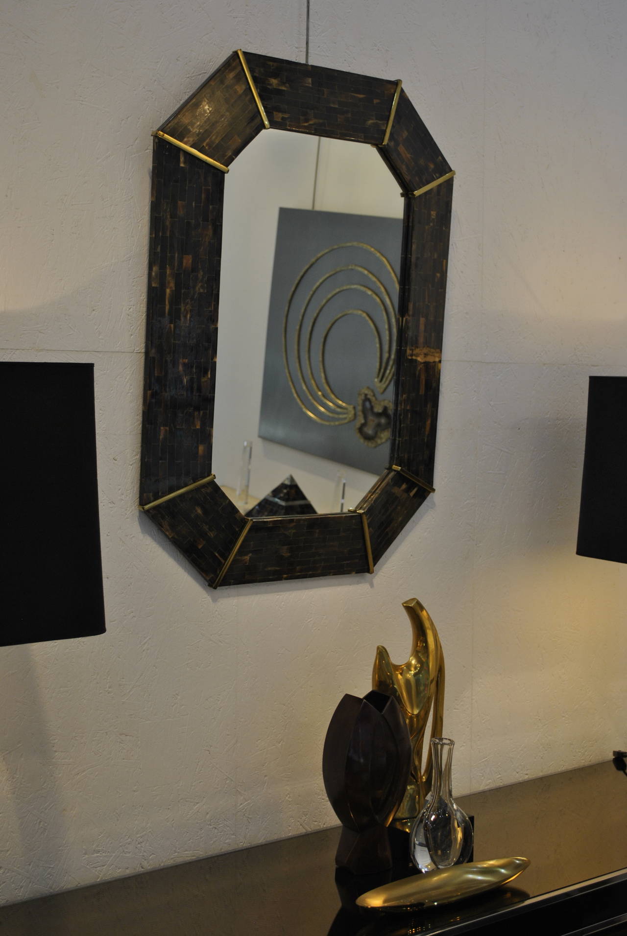 Mid-Century Modern Large Tessellated Horn Mirror by Enrique Garcel