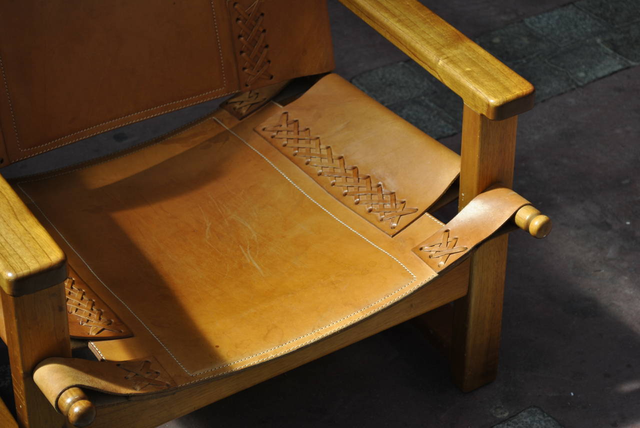 Nice Set of Four Saddle Leather Safari Armchairs by Rivano 1