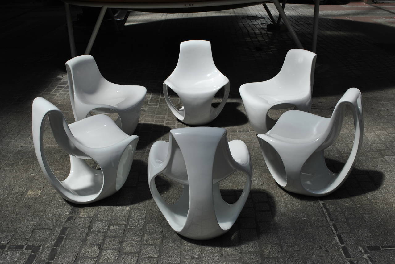 Set of Six Fiberglass Space Age Lounge Chairs, 1970s 2