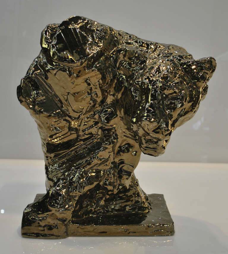 Royal Boch Bronze Ceramic Sculpture, "Big Cat II" by Patrick Villas