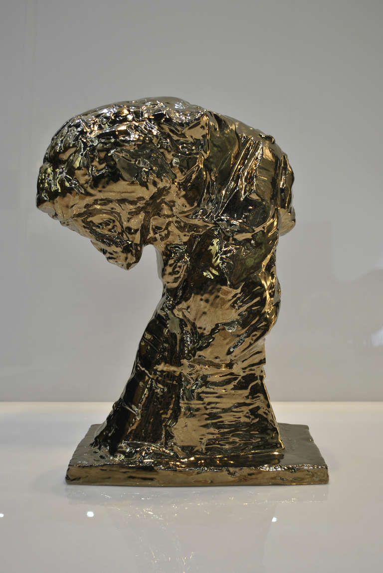 Royal Boch Bronze Ceramic Sculpture, "Big Cat III" by Patrick Villas