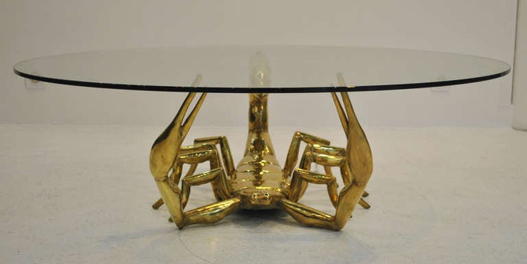 Mid-Century Modern Rare Polished Brass Scorpion Table by Alain Chervet
