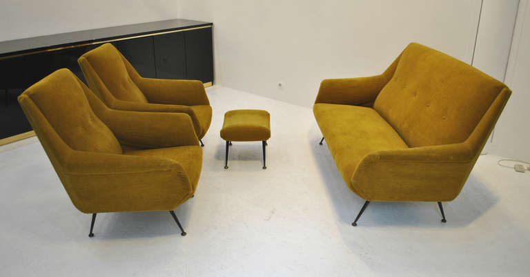 Set of Two 1950s Armchairs by Gio Ponti with Stool 2