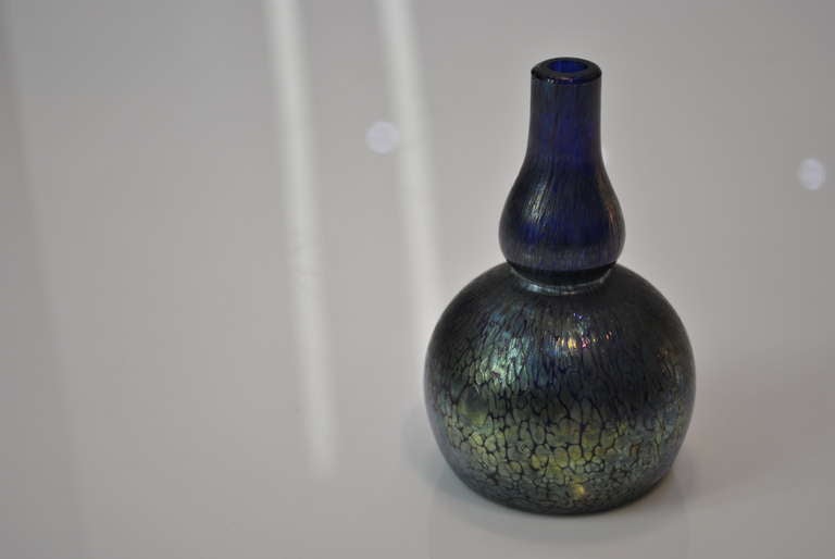 Glass Cobalt Blue Crete Papillon Miniature Vase by Johann Loetz Witwe