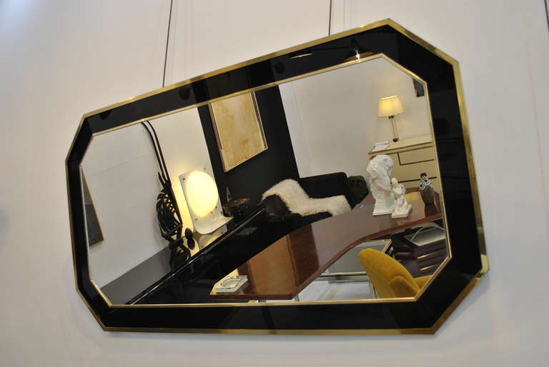 Large-Scale Lacquer and Brass, 1970s Mirror by Jean-Claude Mahey