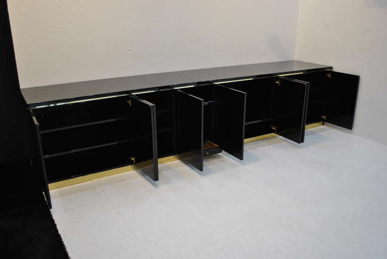 One of a Kind Lacquer with Brass Details Credenza by Jean-Claude Mahey 2