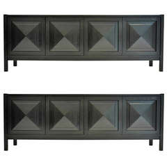 Pair of Belgian Ebonized Oak Graphic Sideboard with Pyramid Door Panels