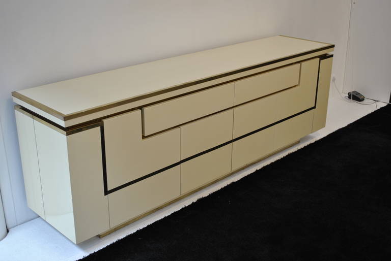 Mid-Century Modern Nice Lacquer and Brass Credenza by Jean Claude Mahey