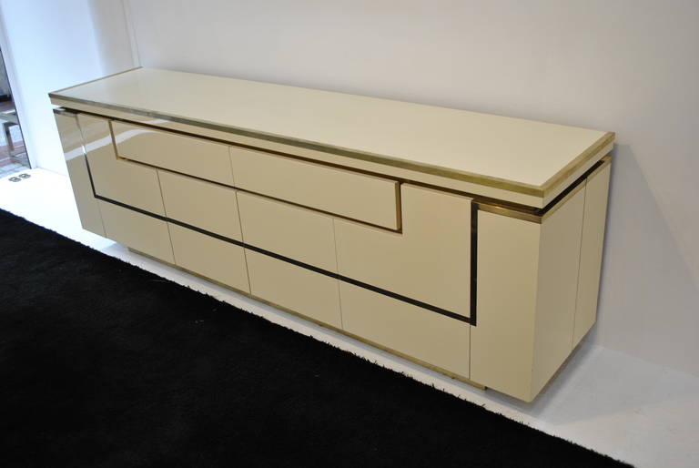 Italian Nice Lacquer and Brass Credenza by Jean Claude Mahey
