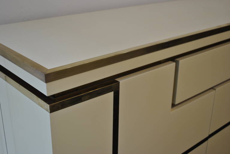 Wood Nice Lacquer and Brass Credenza by Jean Claude Mahey
