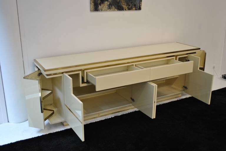 Nice Lacquer and Brass Credenza by Jean Claude Mahey 3