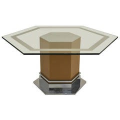Superb Lacquer and Chrome French Dining Table with Saint-Gobain Glass Top