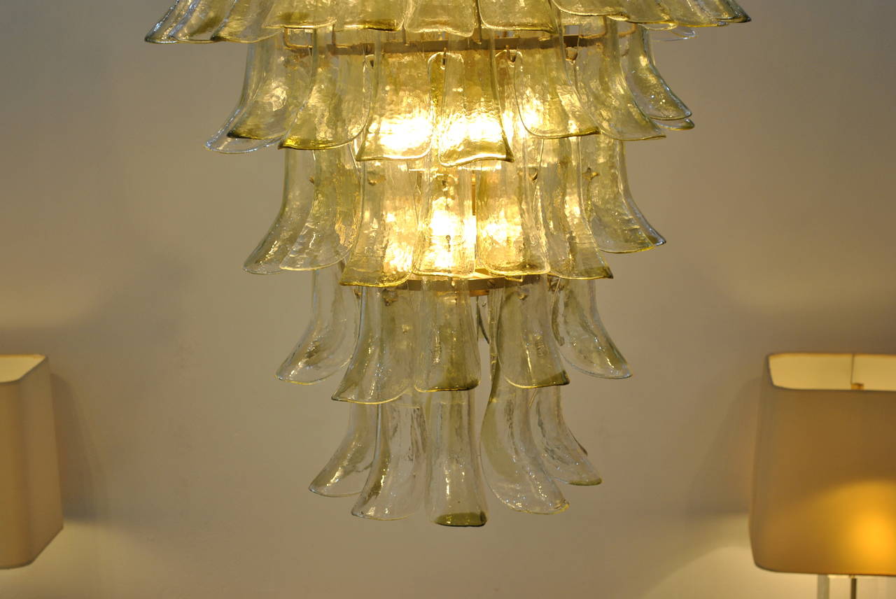 Late 20th Century 1970s Clear and Green Glass Mazzega Chandelier