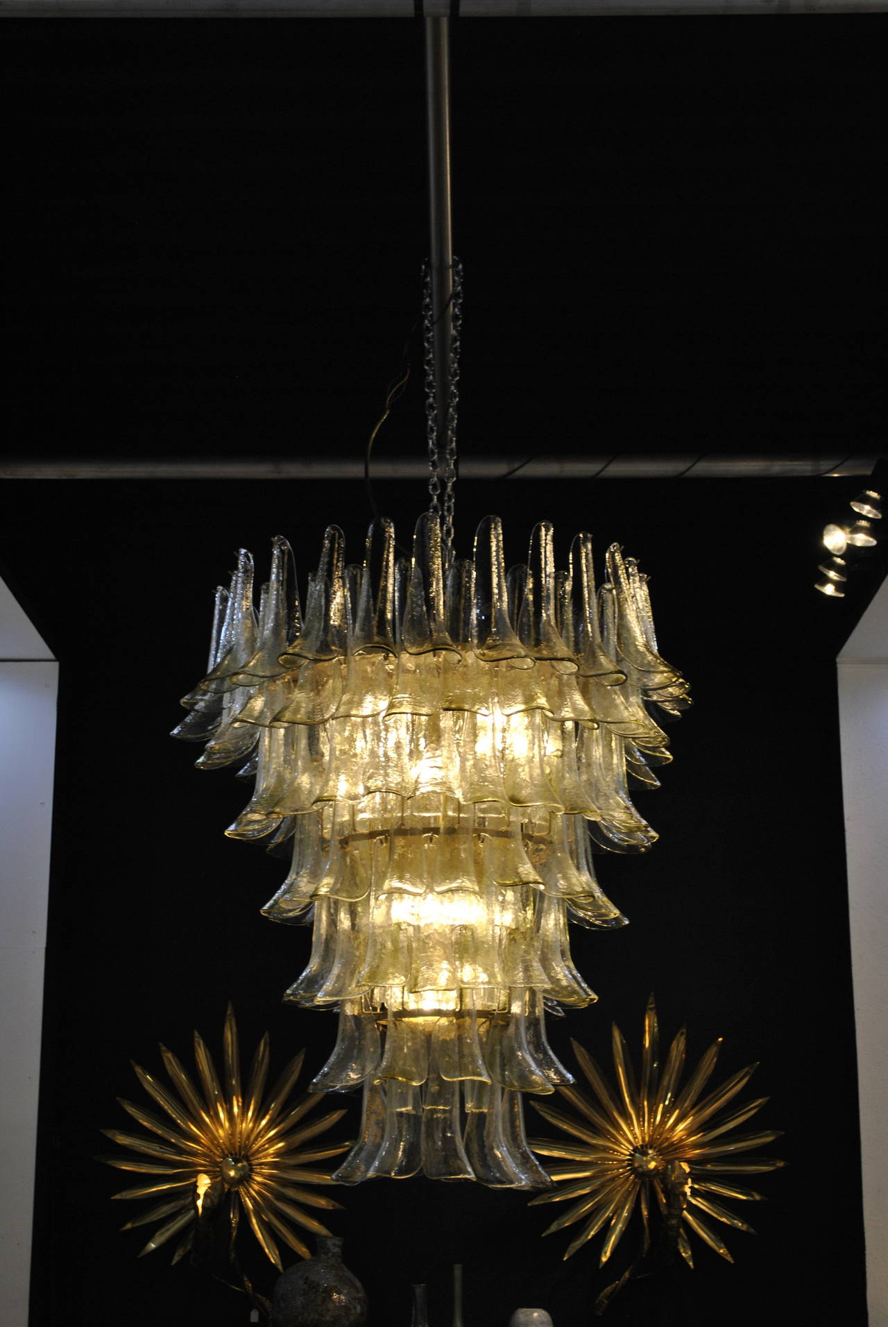 Italian 1970s Clear and Green Glass Mazzega Chandelier