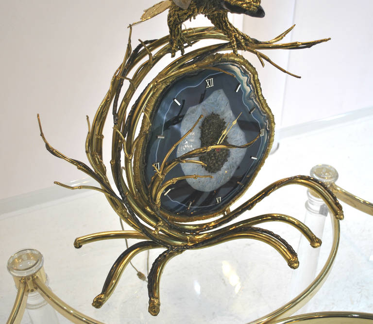 20th Century Exceptional Brass and Agate Illuminated Clock by Richard Faure for Honoré Paris