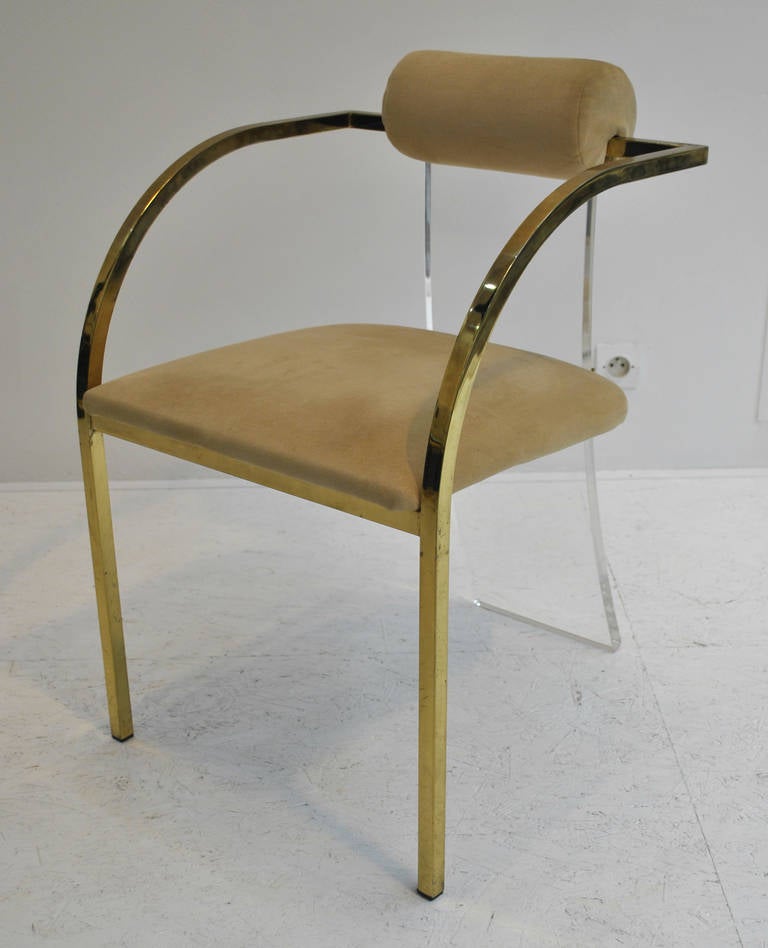 Set of Six Lucite and Gold Dining Chairs by Dewulf Selection and Belgo Chrom 1