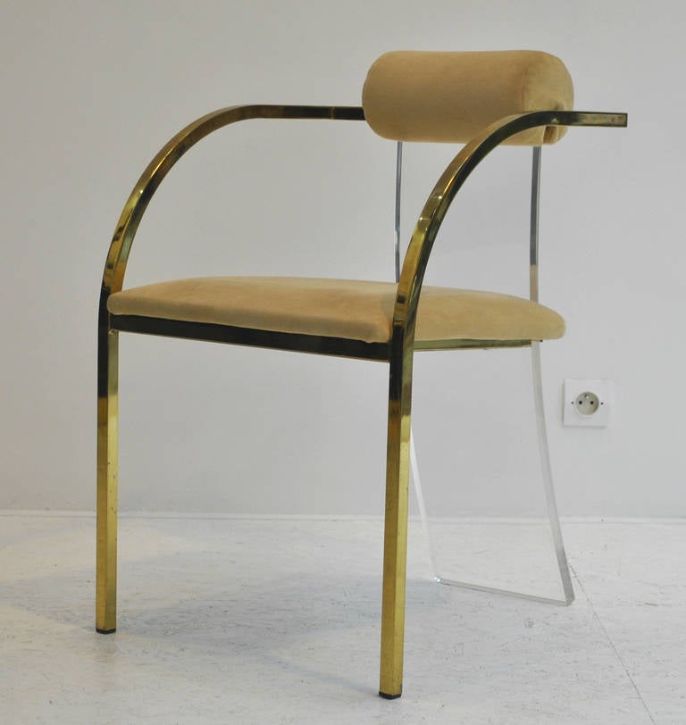 Belgian Set of Six Lucite and Gold Dining Chairs by Dewulf Selection and Belgo Chrom