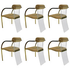 Set of Six Lucite and Gold Dining Chairs by Dewulf Selection and Belgo Chrom