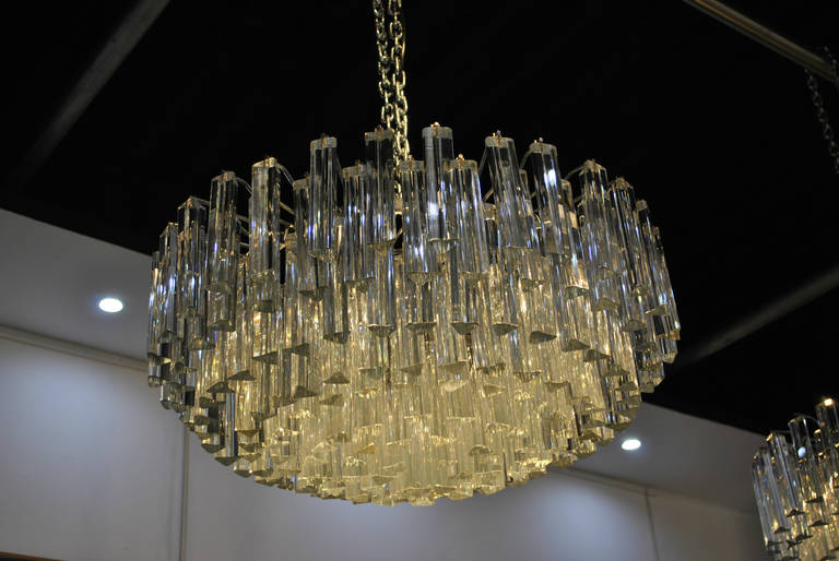 Italian Large Pair of Venini Camer Nine-Tier Triedri Chandeliers