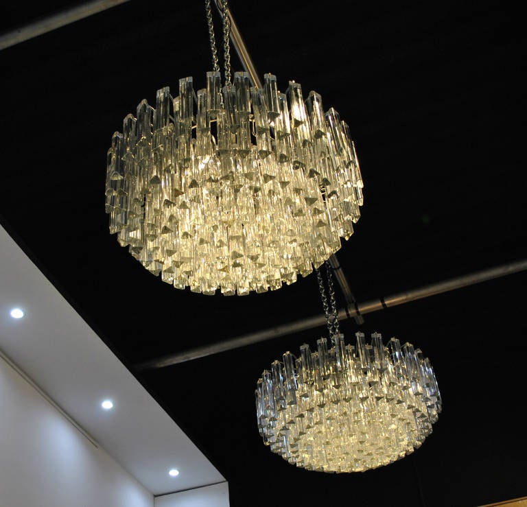 Late 20th Century Large Pair of Venini Camer Nine-Tier Triedri Chandeliers