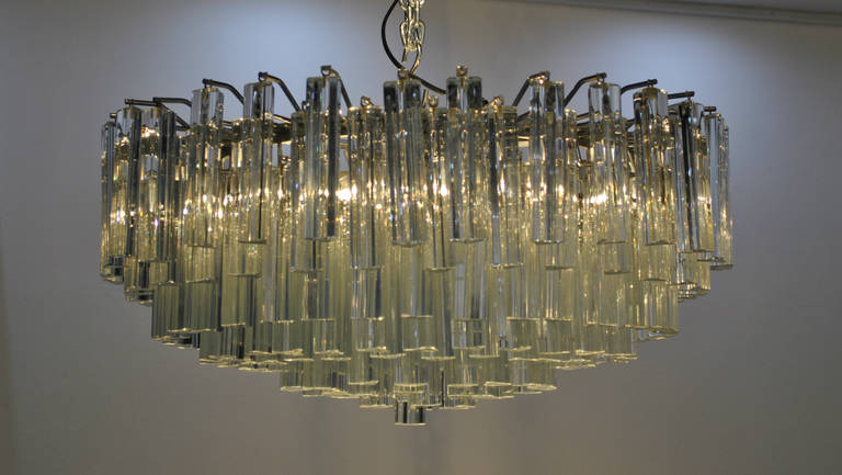 Steel Large Pair of Venini Camer Nine-Tier Triedri Chandeliers