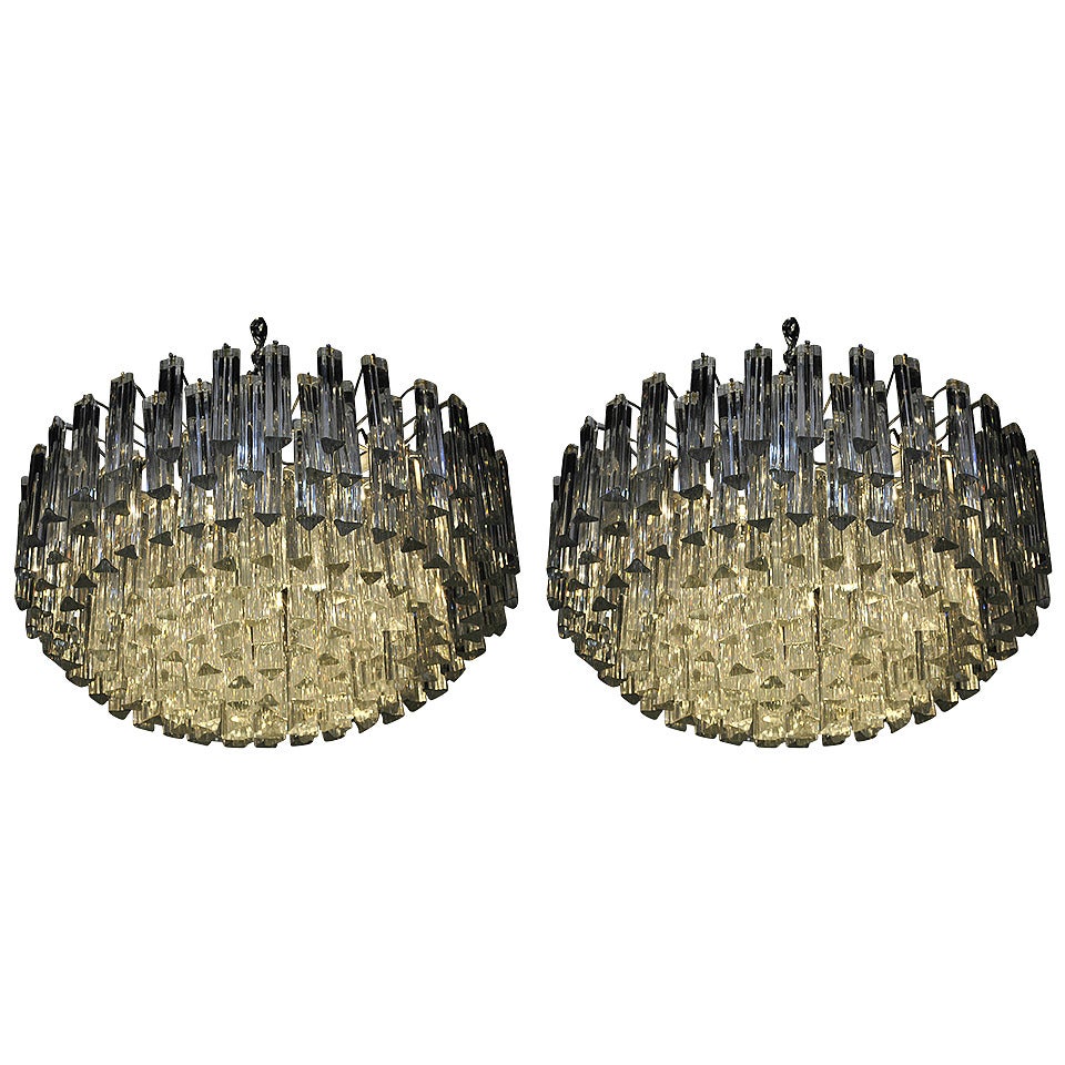 Large Pair of Venini Camer Nine-Tier Triedri Chandeliers