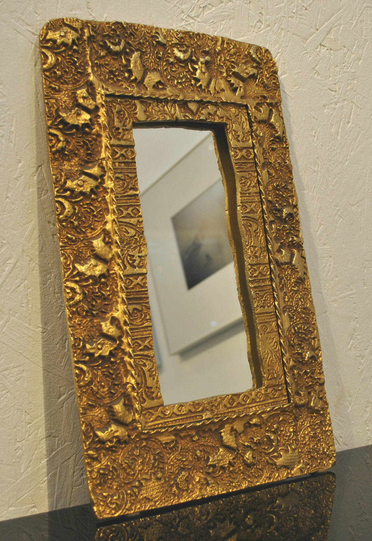 French Rare Gilded Bronze Mirror by Pierre Casenova for Fondica Paris, 1994