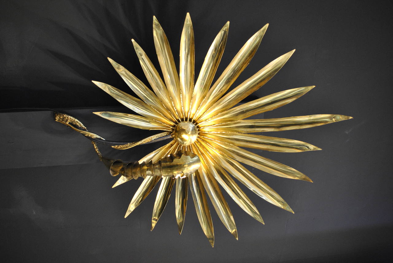 European Unique Brass Sunburst Sconces by Henri Fernandez for Jacques Duval-Brasseur