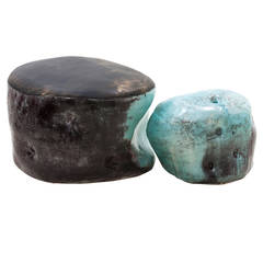 Glazed Ceramic Stools in Traditional Grayish-Blue Powdered Celadon