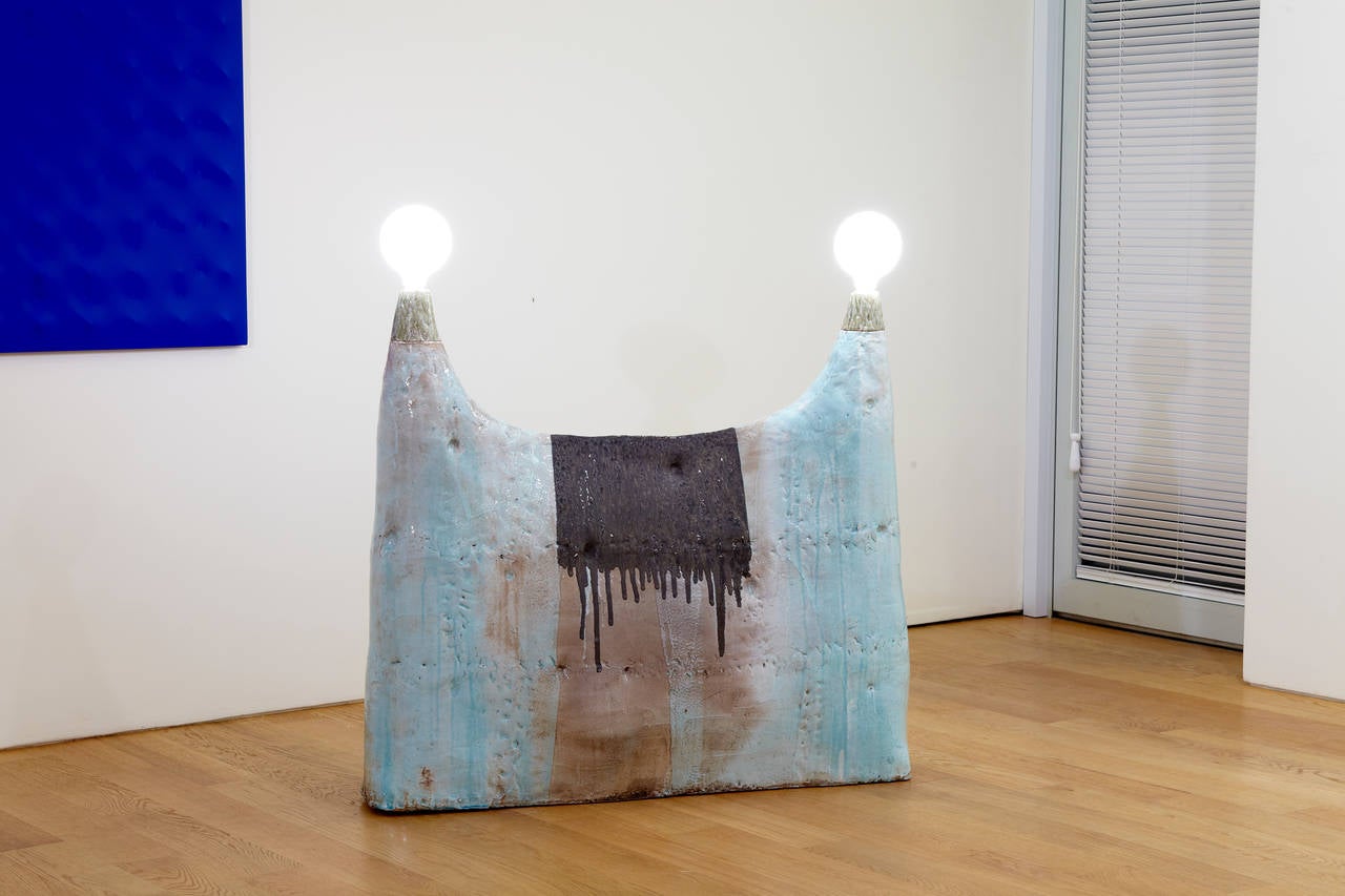 Contemporary Unique Sky Blue Ceramic Double Lamp by Lee Hun Chung, 2010 For Sale