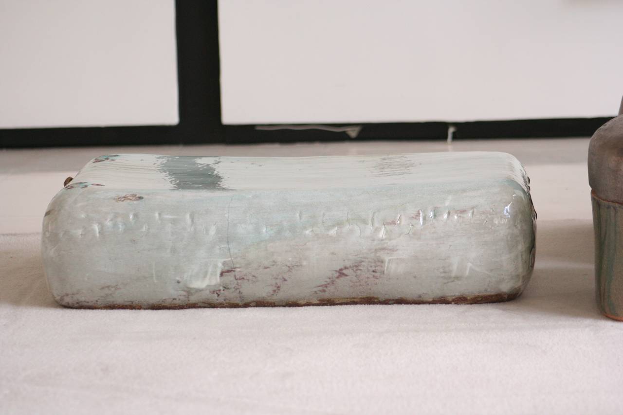 Contemporary Unique Ceramic Table or Box with Pale Blue Glaze by Lee Hun Chung For Sale