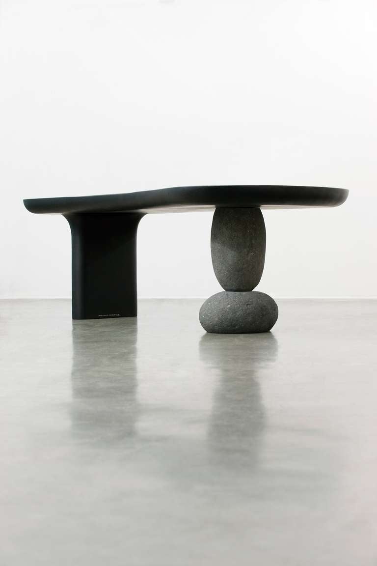 Red Oak Desk Covered in Black Lacquer by Choi Byung Hoon, 2012 In Excellent Condition For Sale In West Hollywood, CA