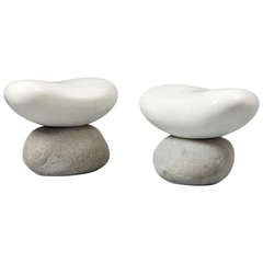 White Marble and Natural Stone Stools by Choi Byung-Hoon