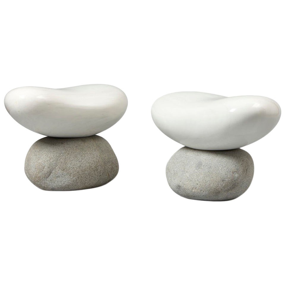 White Marble and Natural Stone Stools by Choi Byung-Hoon For Sale