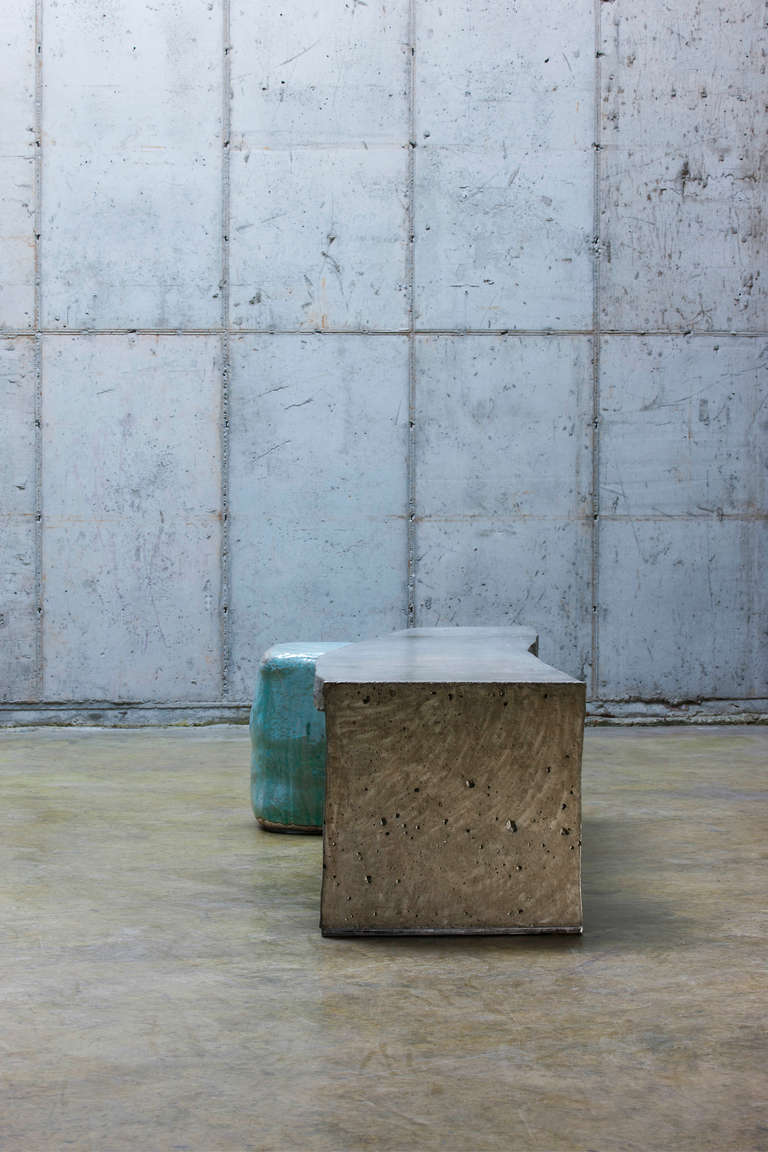 Contemporary Oblong Concrete Table with Ceramic Stool by Lee Hun Chung For Sale